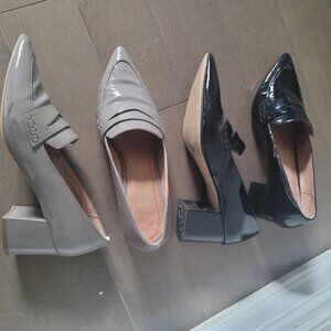 Halogen patent leather loafers in grey and black!